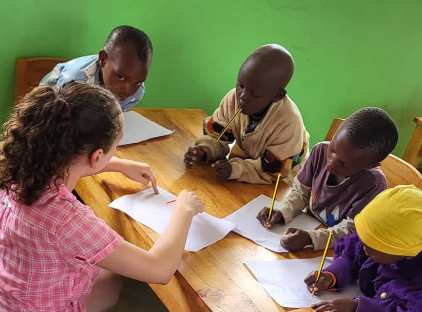 Teaching students in Tanzania