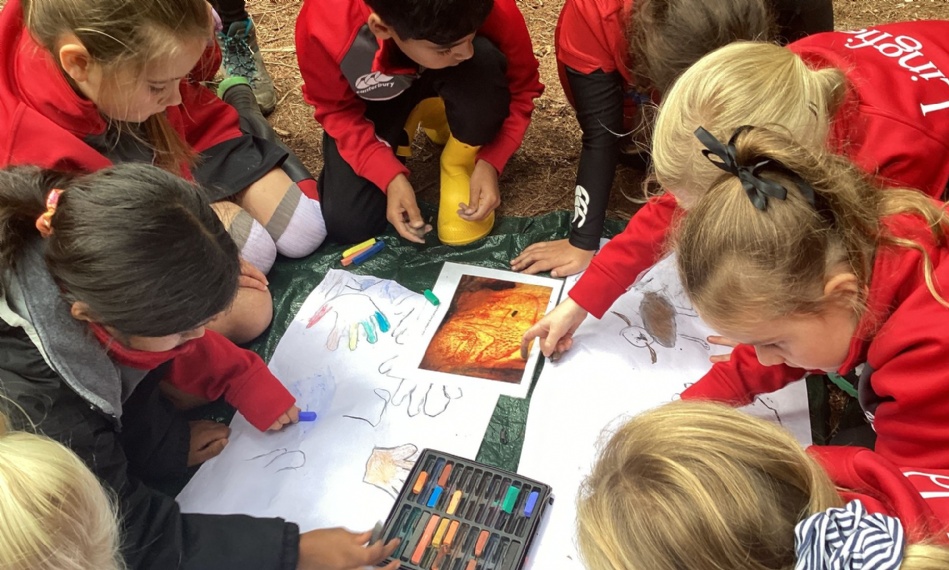 Year 3 students from Lingfield prep at Wilderness Wood