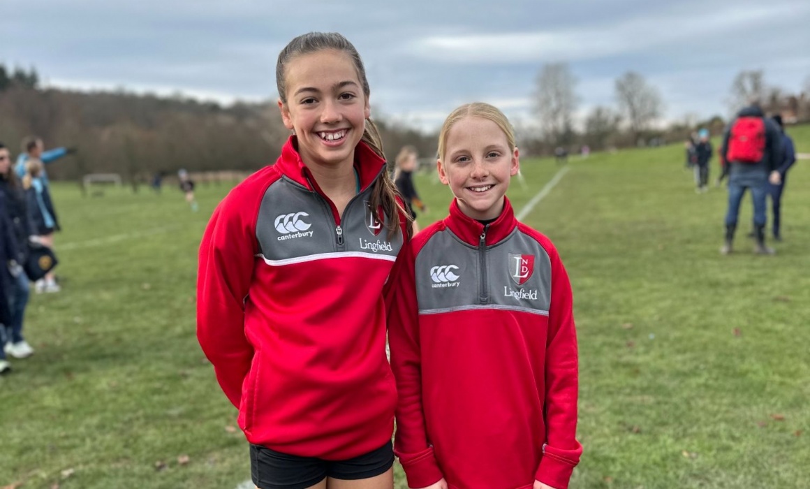 Ella and Daisy at the Surrey Schools Cross Country Championships